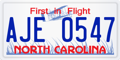 NC license plate AJE0547