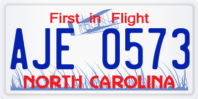 NC license plate AJE0573