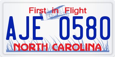 NC license plate AJE0580