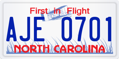 NC license plate AJE0701