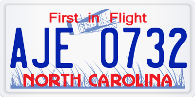 NC license plate AJE0732