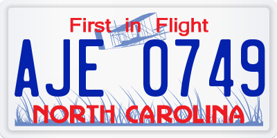 NC license plate AJE0749