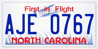 NC license plate AJE0767