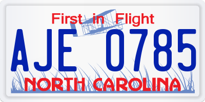 NC license plate AJE0785