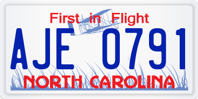 NC license plate AJE0791