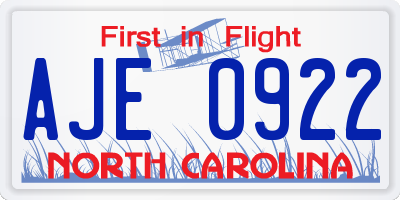 NC license plate AJE0922