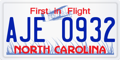 NC license plate AJE0932