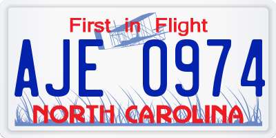 NC license plate AJE0974