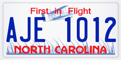 NC license plate AJE1012