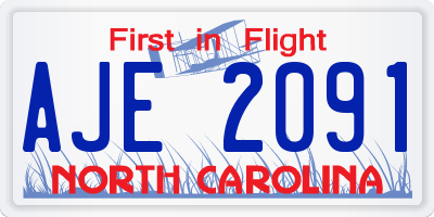 NC license plate AJE2091