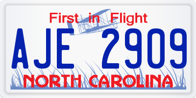 NC license plate AJE2909