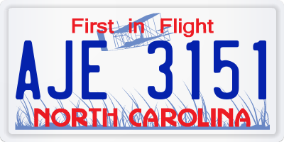 NC license plate AJE3151