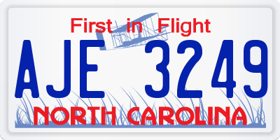 NC license plate AJE3249
