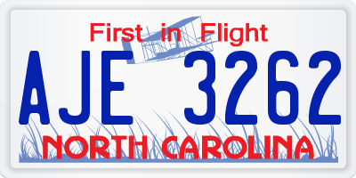 NC license plate AJE3262