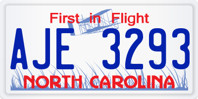 NC license plate AJE3293