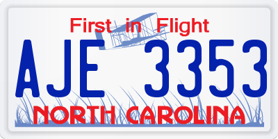 NC license plate AJE3353