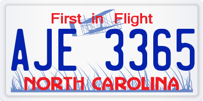 NC license plate AJE3365