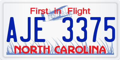 NC license plate AJE3375