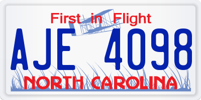 NC license plate AJE4098