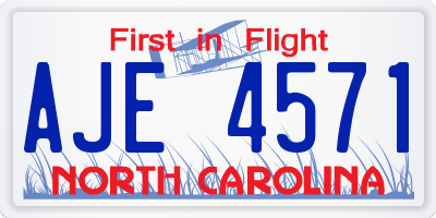 NC license plate AJE4571