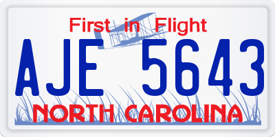NC license plate AJE5643