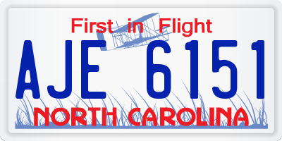 NC license plate AJE6151