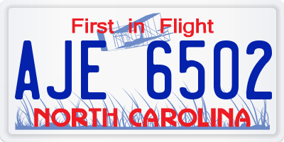 NC license plate AJE6502