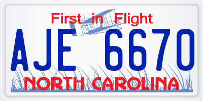 NC license plate AJE6670