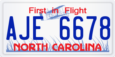 NC license plate AJE6678