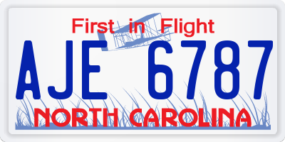 NC license plate AJE6787