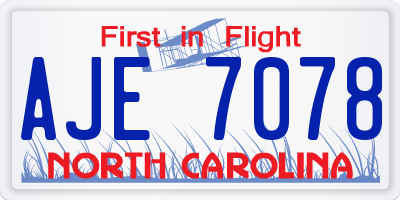 NC license plate AJE7078