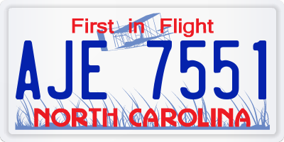 NC license plate AJE7551