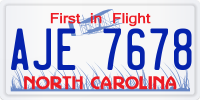 NC license plate AJE7678