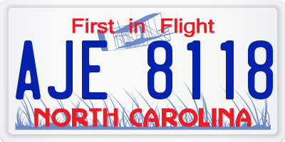 NC license plate AJE8118