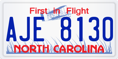 NC license plate AJE8130