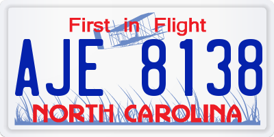 NC license plate AJE8138