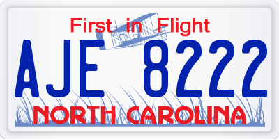 NC license plate AJE8222