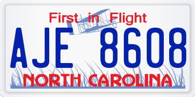 NC license plate AJE8608