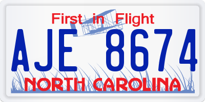 NC license plate AJE8674