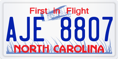 NC license plate AJE8807
