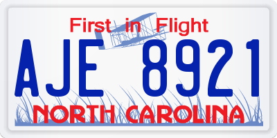 NC license plate AJE8921