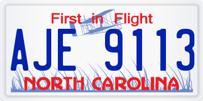 NC license plate AJE9113