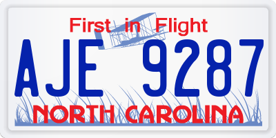 NC license plate AJE9287