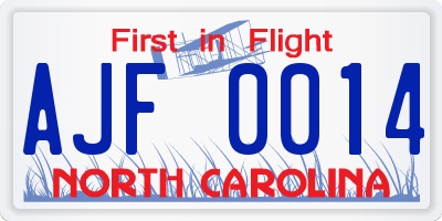 NC license plate AJF0014