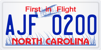 NC license plate AJF0200