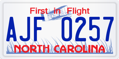 NC license plate AJF0257