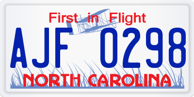 NC license plate AJF0298