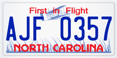NC license plate AJF0357