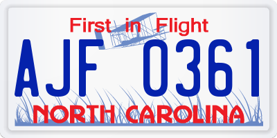 NC license plate AJF0361