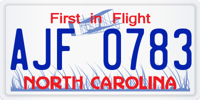 NC license plate AJF0783